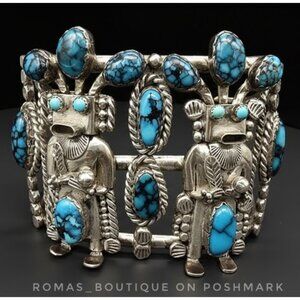 Vintage Turquoise Sterling Silver kuchinas Native American Cuff Bracelet